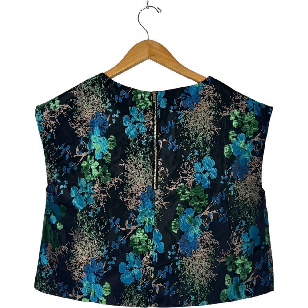 Louche Luxe Women’s 14 Black Green Gold Blue Floral Brocade Sleeveless Top New — image 2 of 8